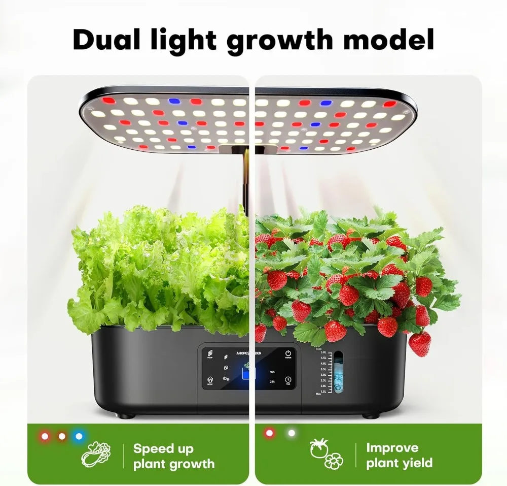 Hydroponics Growing System with 12 Pods, Adjustable Height 17"