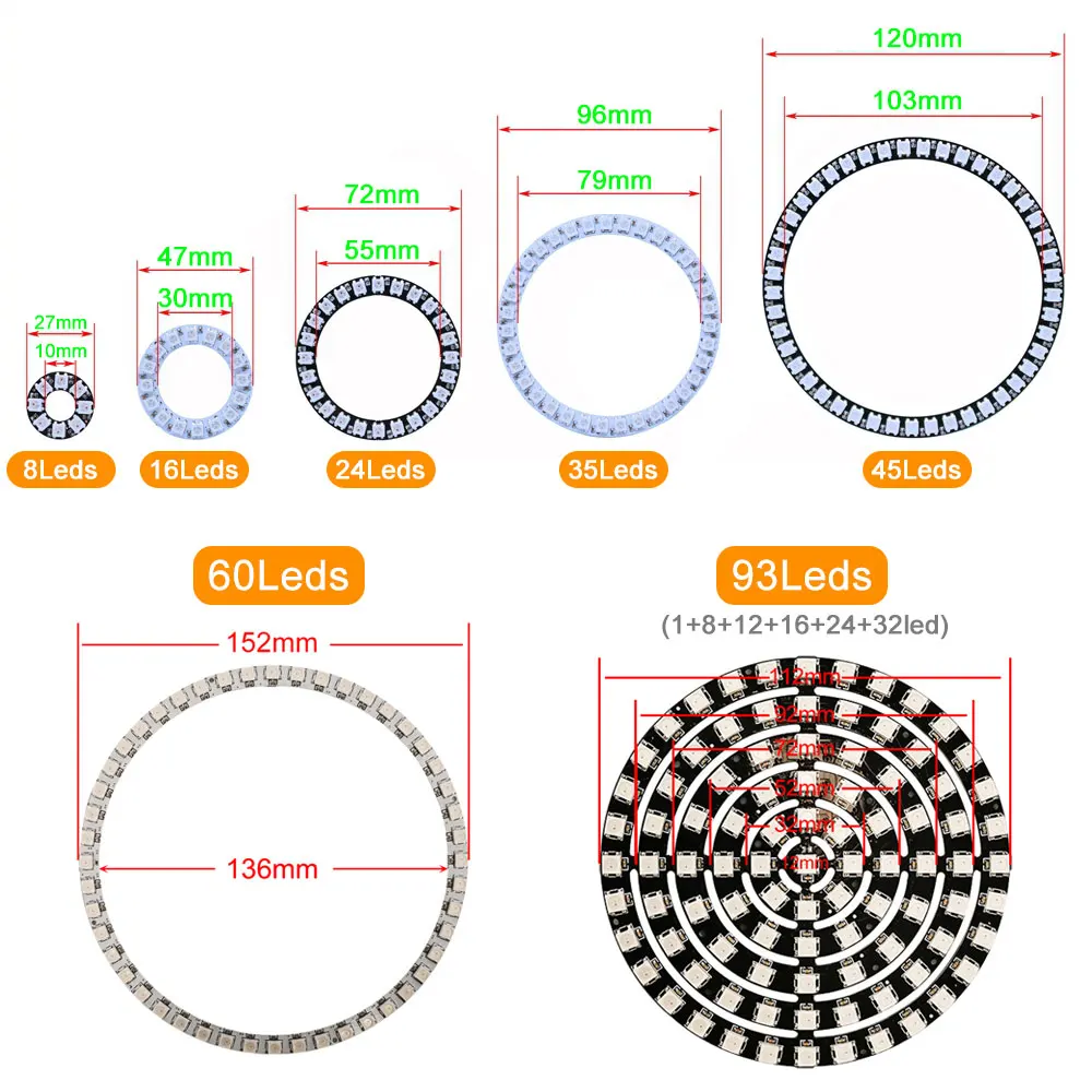Colorful RGB LED Circle with Individually Addressable Pixels - DIY Round Pixel Ring