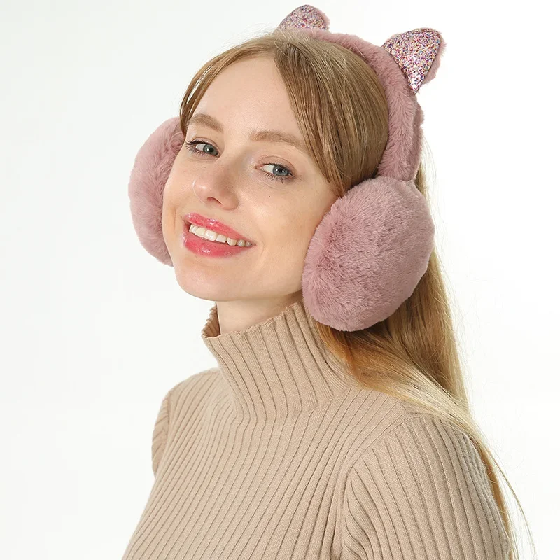 Winter Warm Plush Earmuffs for Women Girls Children Riding Ski Ear Protection Cartoon Cute Cat's Ears Fur Soft Cashmere Earflaps ear muffs