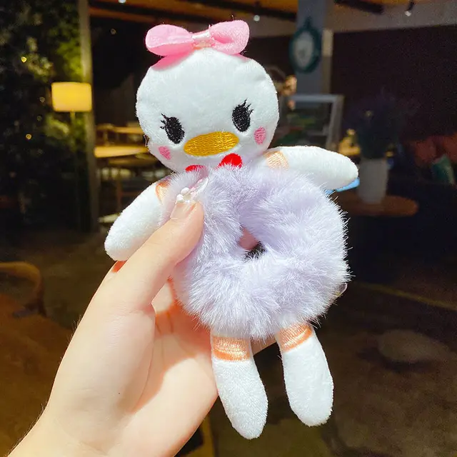 Plush Hair Band Animal Cute Bear Elastic Ponytail Holder Accessories For Woman Girl Hair Tie Kawaii Plush Toy Scrunchie Animal 07 Penguin bow