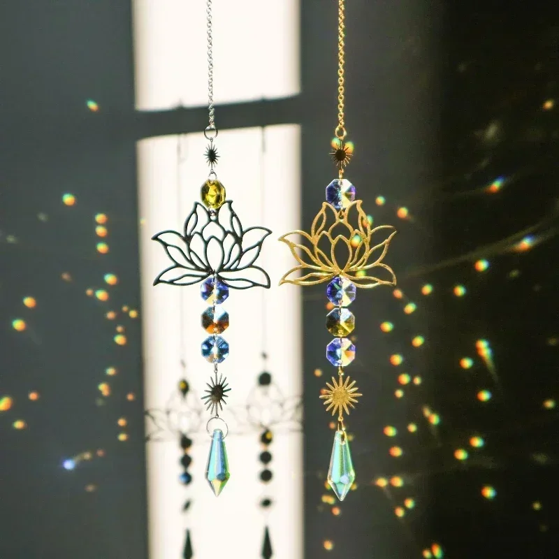 Crystal Sun Catcher Wind Chime Lotus Flower Pendant For Wedding Party Home Decoration Car Hanging Ornament Photo Props