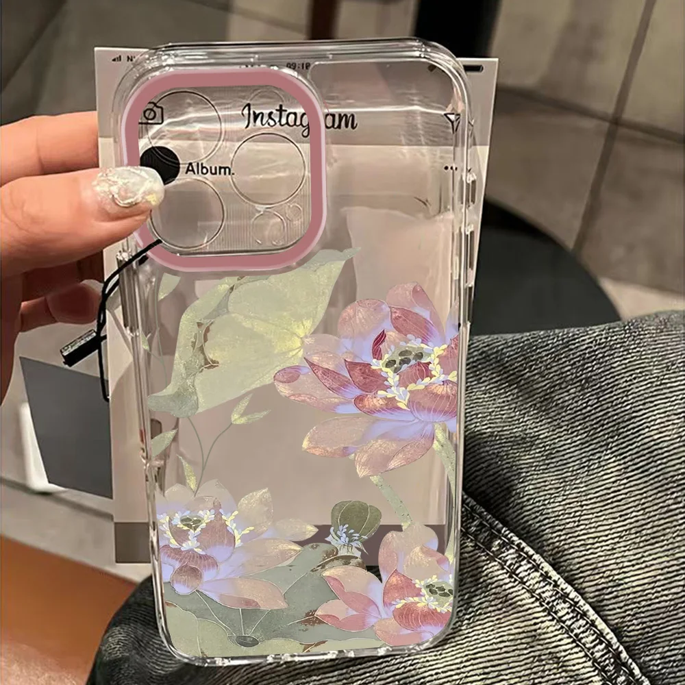 Pink Lotus Floral Clear TPU Phone Case - Elegant and Durable Protection
