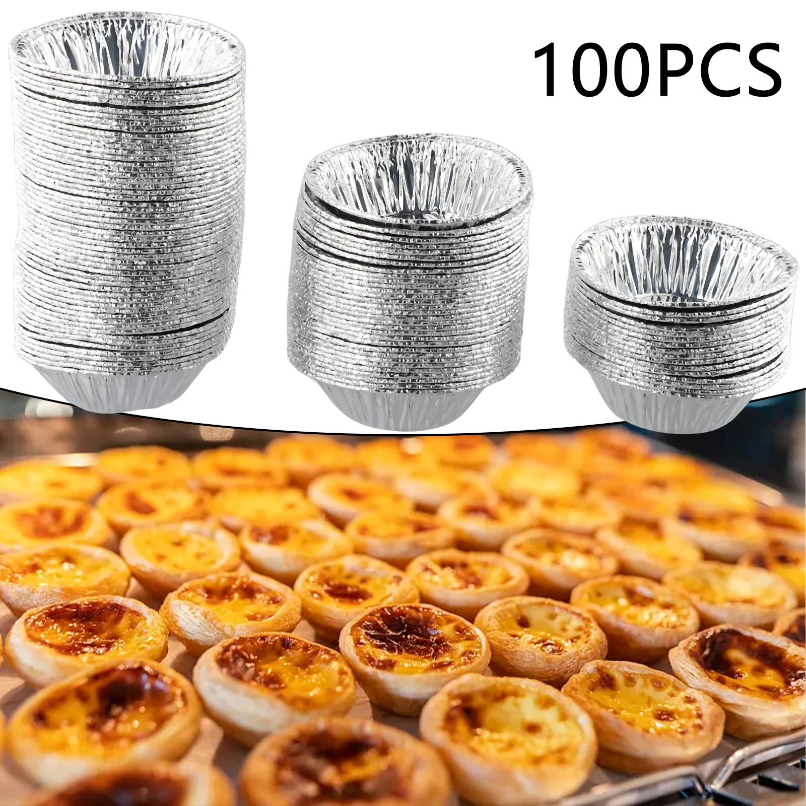 

Bakeware Egg Tart Mold DIY Disposable Plate Pot Pudding Silver 100Pcs Tin Tool Aluminum foil Bake Home Kitchen