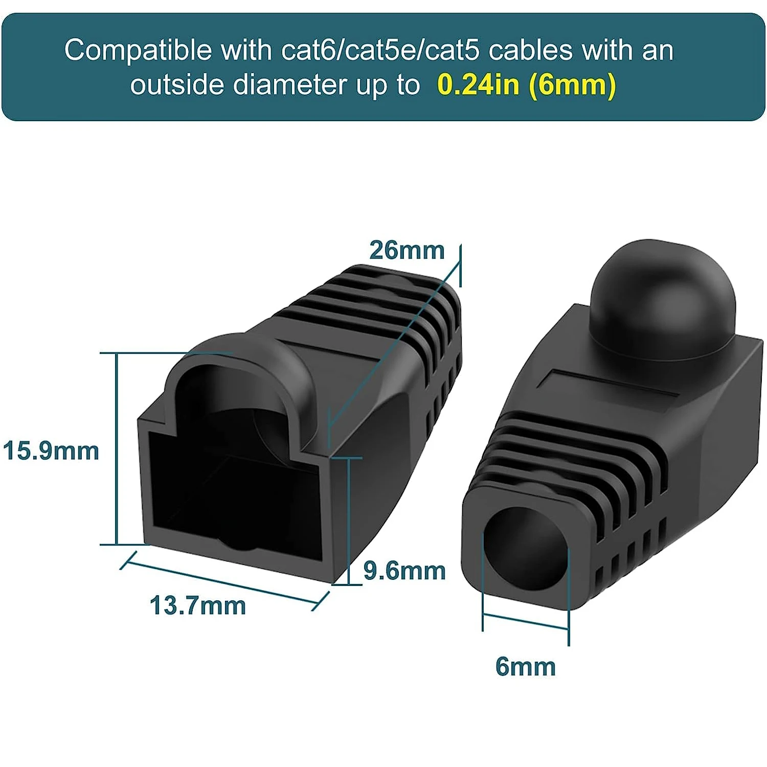 Zoerax Strain Relief Boot Tampa do Conector Rj45 Plug Tampa Modular do Conector Botas de Cabo Conector Cat5 Cat5e Cat6 100 Pcs - Imagem 4