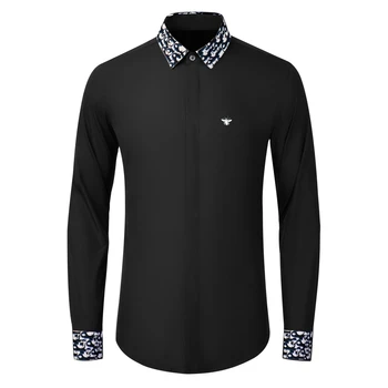 Camicia da uomo con ricamo ape di marca autunno inverno Camicia da uomo in cotone elastico a maniche lunghe Camicia da lavoro casual di alta qualità 1