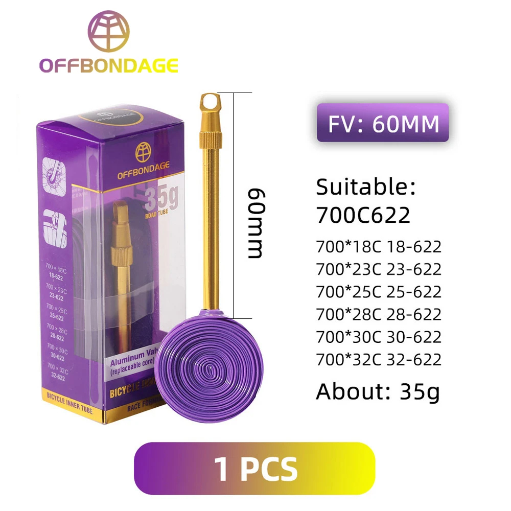 OFFBONDAGE Aluminum valve Ultralight Bike Inner Tube 700C Road Bicycle TPU Tire 60 80mm Length French Valve Super Light Tube