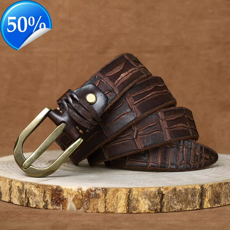 

3.8CM Thick Real Cowskin Genuine Leather Retro Pin Buckle Belt Luxury Vintage Men Wide Jeans Ceinture Homme Male Strap