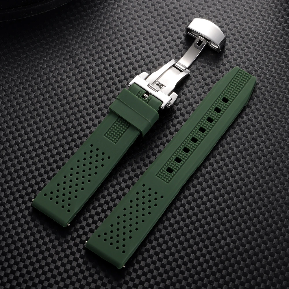 Premium Waterproof Silicone Watch Band with Butterfly Buckle - Soft Rubber Strap Replacement