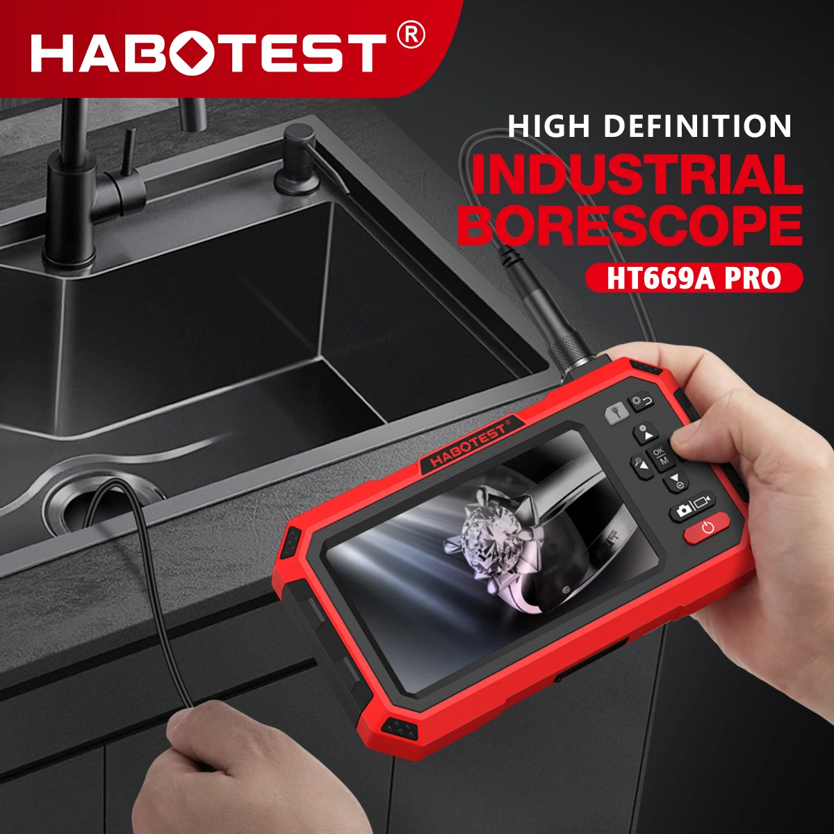 HABOTEST HT669A PRO 5-inch dual-lens endoscope 7MM Automotive Mechanical Sewer Pipe Inspection Camera Video Industrial Endoscope,inspection camera,mini endoscope camera