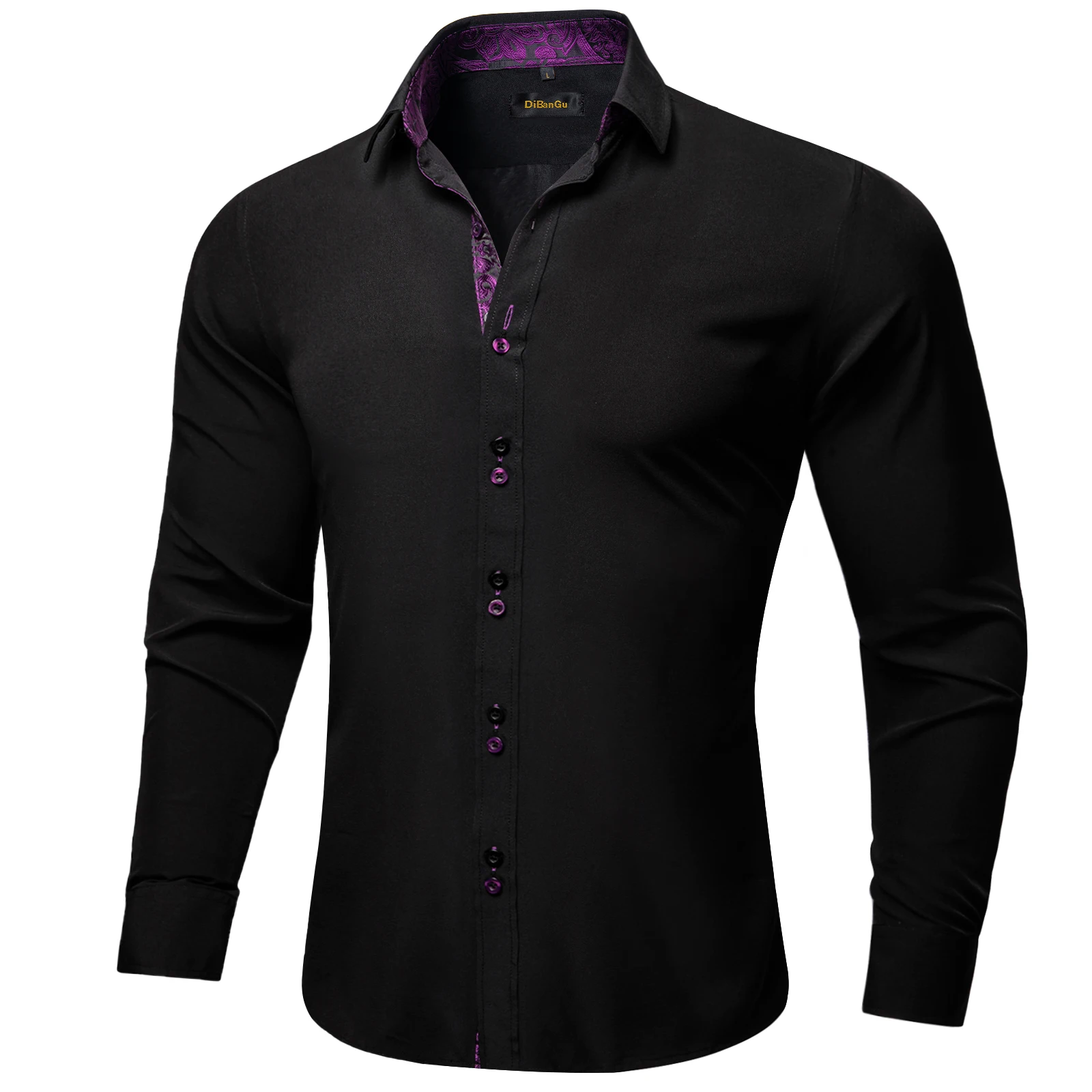 Men's Casual Long Sleeve Shirt with Inner Paisley Contrast Pattern Elegant Turn Down Collar Dress Shirt for Business Date Tops