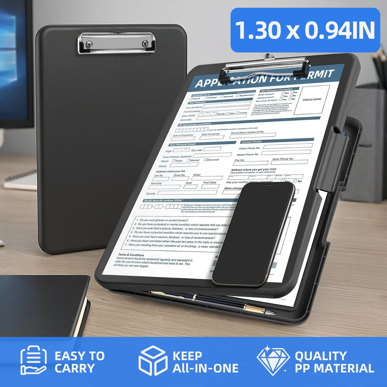 Clipboard with Storage 1.30 x 0.94 inches (33x24 cm) Heavy Storage Plastic Clipboard with Side Opening Folding storage clipboard