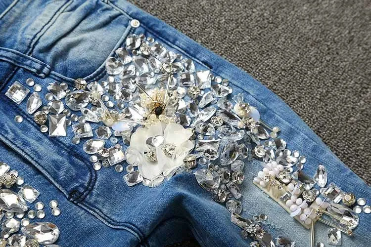 jeans spring autumn fashion Rhinestones Diamond skinny Women Denim Jeans Skinny Slim Stretch Pencil jeans women's clothing stores