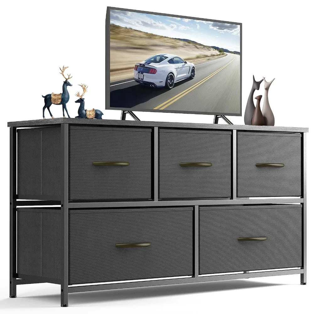 

5 Drawer, Dressers for Bedroom Furniture, Chest of Drawers, Fabric Drawer for Kids and Adults, Black