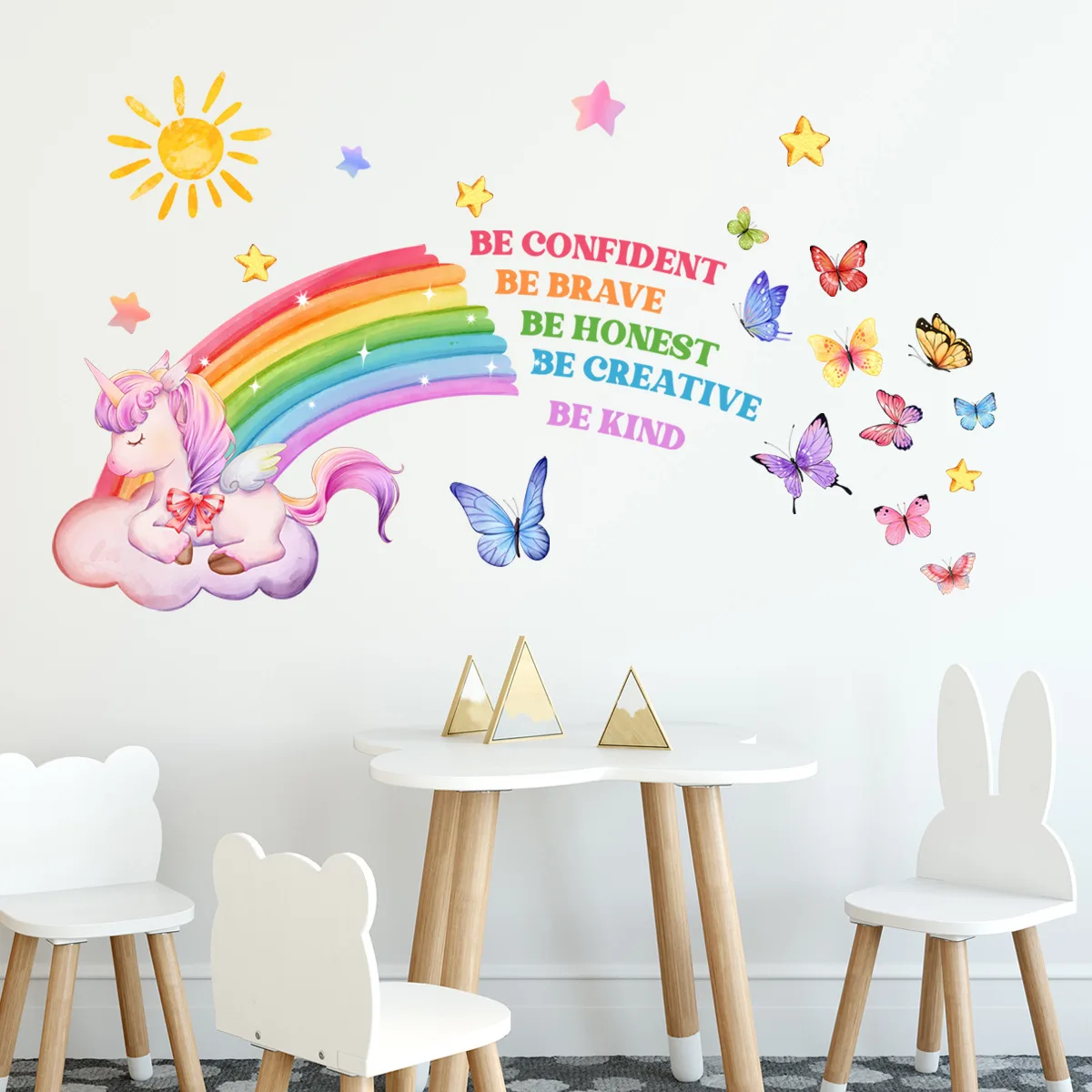 Unicórnio Adesivos de Parede para Quarto Infantil, Decoração Borboleta e  Arco-Íris, Bebê Meninas e Meninos, Decalques de Parede para Jardim de  Infância e Berçário - AliExpress, image size:1200x1200