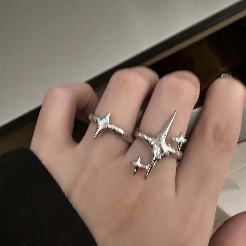 Couples Rings Finger Ring Silver Ring Opening Ring Adjustable Rings Vintage Irregular Cross Star for Women Men Punk Gothic