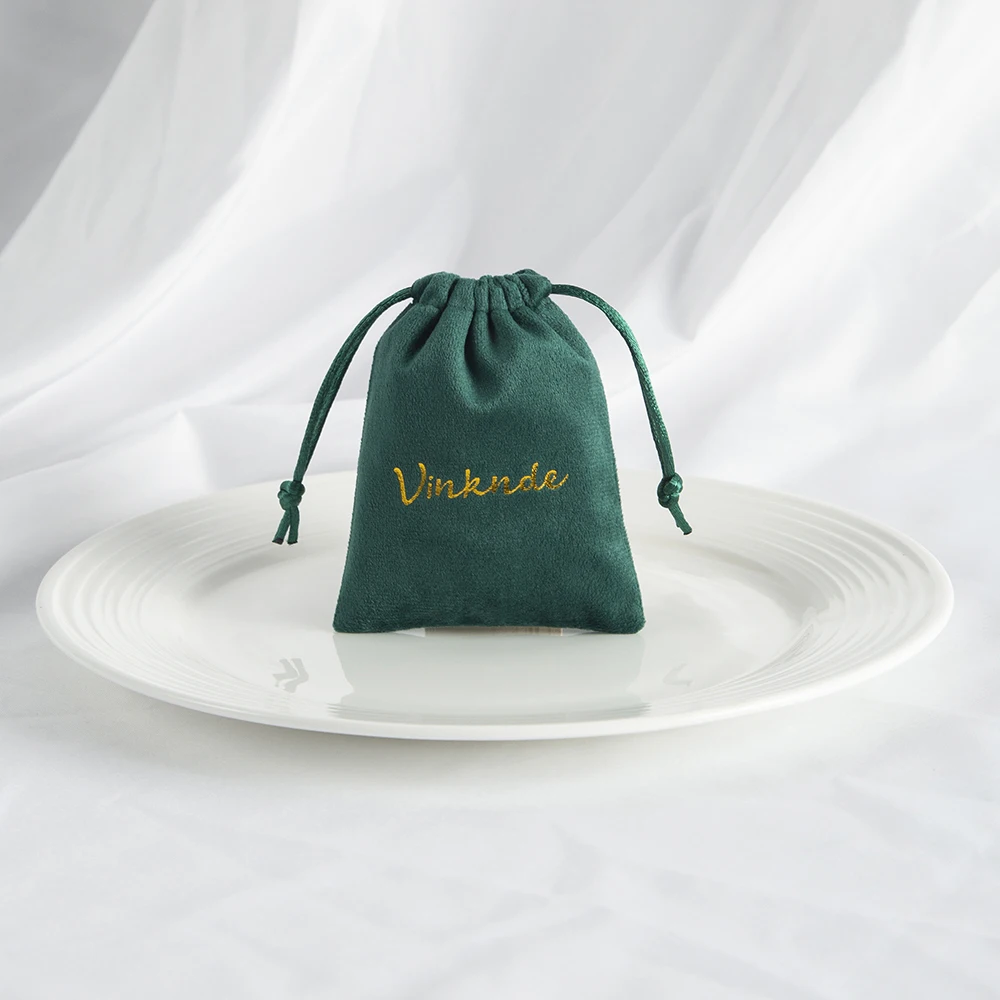 Dark Green Jewelry Gift Bag Soft Velvet Drawstring Pouches in Fungus Open Style Wedding Organizer Box Packaging Candy Bread Case