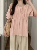 L-4XL Plus Size Chiffon Blouse Women Summer 2025 Short Sleeve Slim Waist Large Size Loose Tops Blouse Casual Lady Top Femme - Image 5