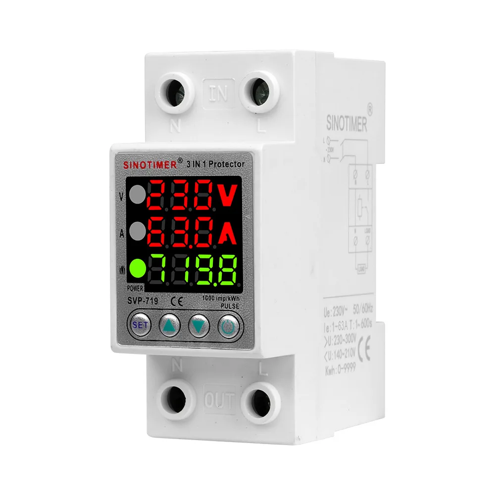 

220V 40A/63A Adjust Voltage Relay Over Under Voltage Protector Over Current Limit Wattm KWH Energy Meter Power Charge Display