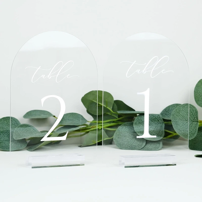 Clear Arch Table Numbers For Wedding,5X7in Arched Acrylic Table Numbers 1-10+Stands,Clear Acrylic Arch Tabletop Sign
