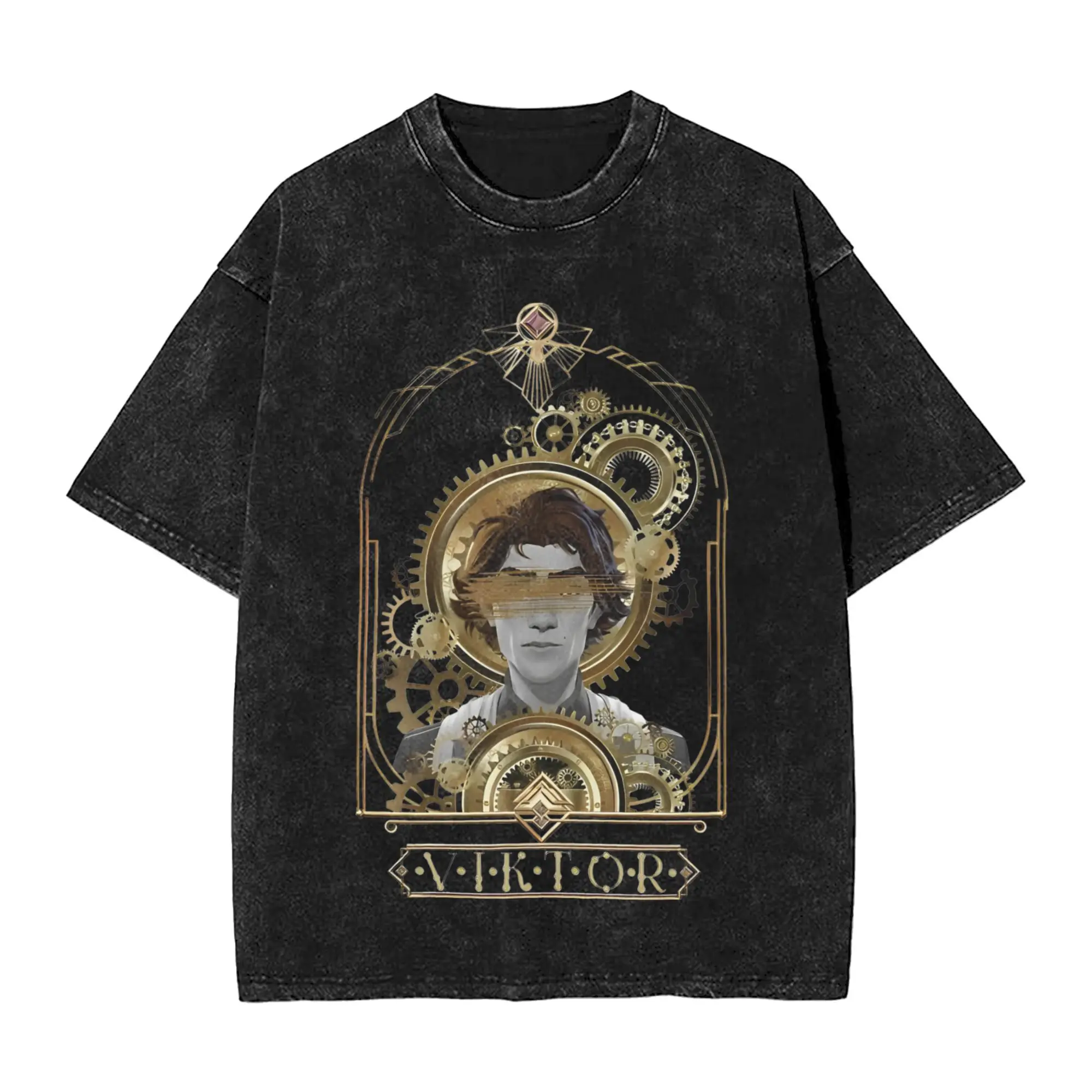 Arcane-Themed Men's Washed Novelty Tee - Short Sleeve Crew Neck 100% Cotton Shirt