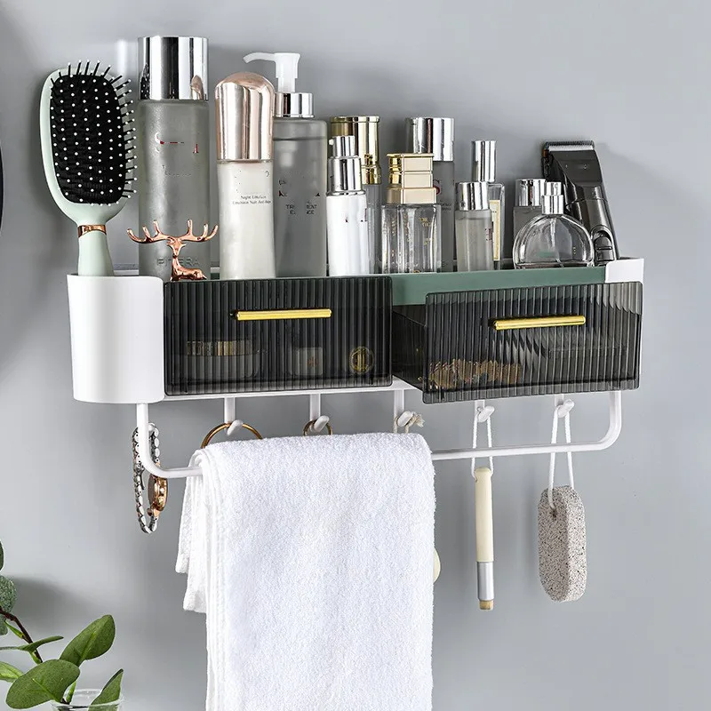 

Punch-free Bathroom Shelf Shampoo Cosmetic Towel Storage Rack Organizer Bath Corner Holder Items Bathroom Household Accessories