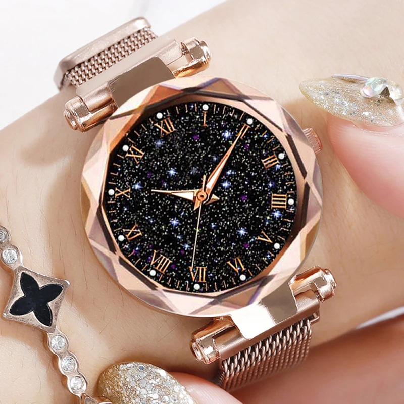 

Fashion Starry Sky Watches Women Luminous Hands Magnetic Mesh Band Quartz Wristwatches Ladies Girls Watches Gift Reloj Mujer