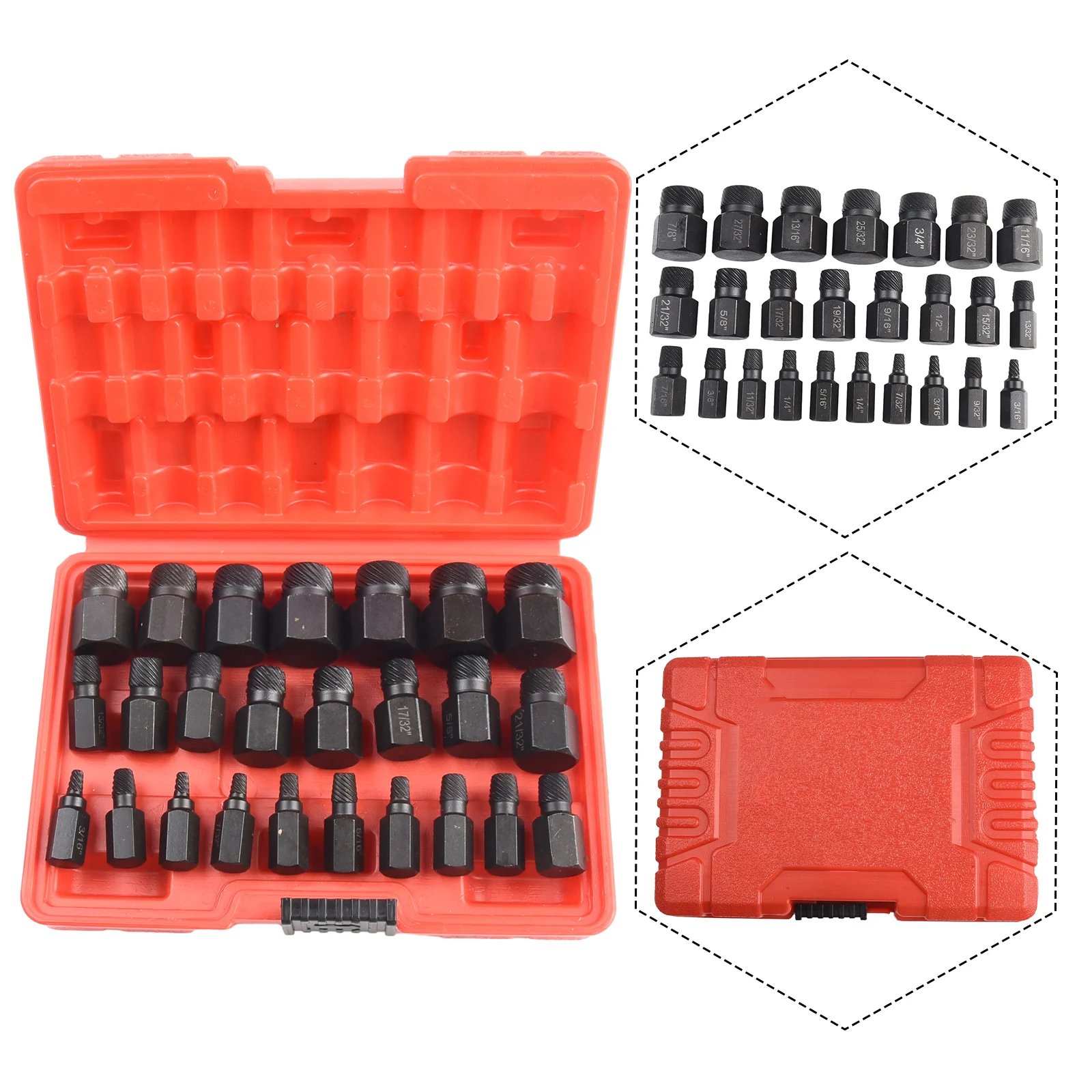 

25Pcs Damaged Screw Extractor Drill Bit Set Multi-Spline Bolt Screw Extractor Kit Stud Slip Teeth Remove Broken Bolt Extractor