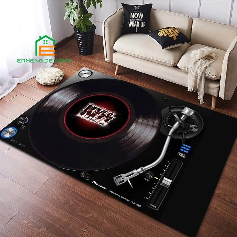 Vinyl Disc Player Music Rockband Carpet Rug Door Mat 3D Printing Carpet Hall Bedroom Cold Pressing Fashionable Carpet 14 Sizes