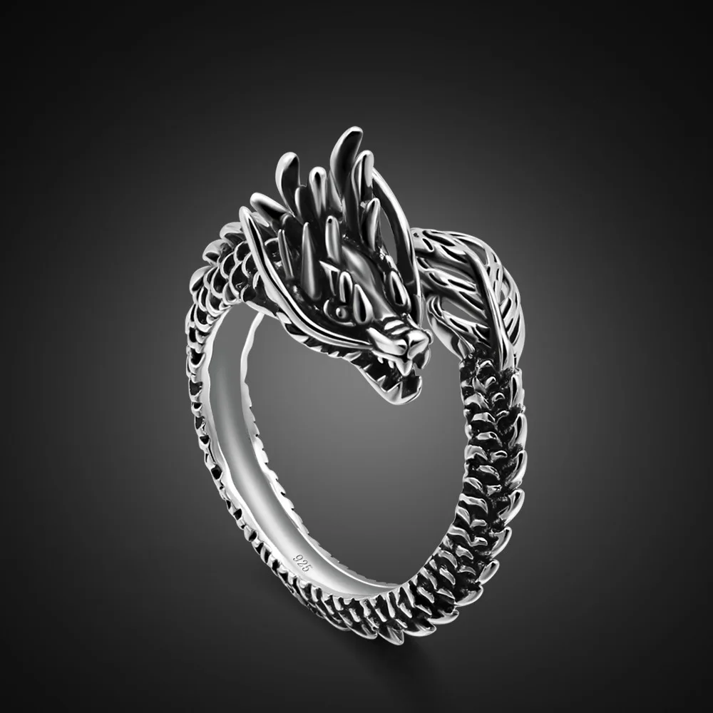 

Chinese Style Vintage 925 Sterling Silver Ring Special Dragon Ring 100% Original Silver Open Free Adjustment Fine Jewelry