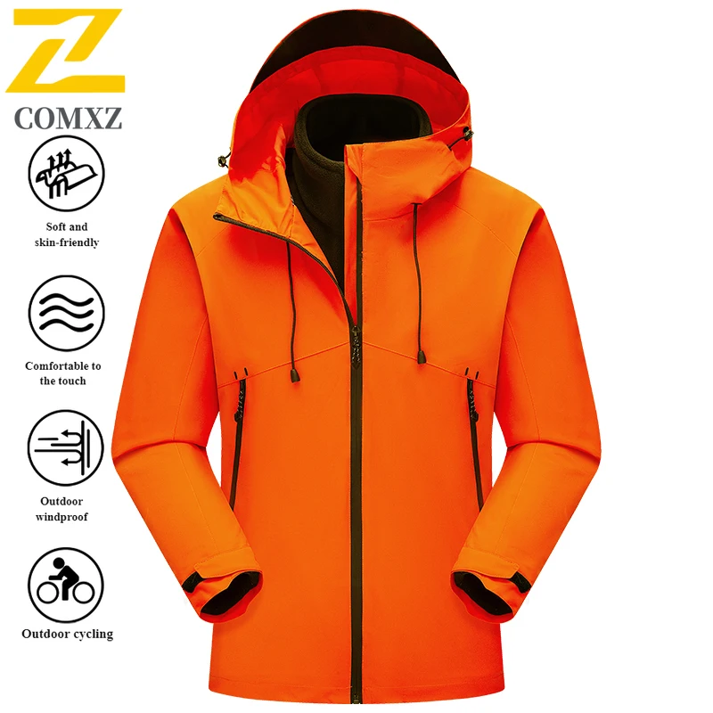 EIAO Men's Windbreaker Jacket  Streetwear 3-in-1 Detachable Winter Waterproof Windproof Fleece-Lined Hiking Camping Fishing Coat
