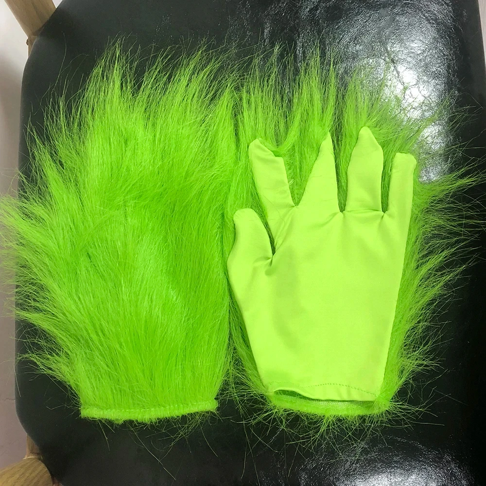 Christmas Gloves Green Plush Gloves Funny Thief Green Monster Halloween Cosplay Costume Accessories Party Props 1PC cartoon gloves furry gloves cosplay gloves