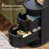 End Table with 2 Drawers, Black Sofa Side Table with Storage, No Assembly Required, Closed Back, Slim Nightstand Vintage Wood C 6