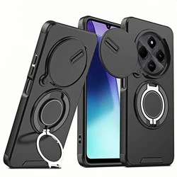 Slide Lens Protection Armor Case with Magnetic Car Holder - Durable Back Cover for Poco C75 4G (YSlk-Black)