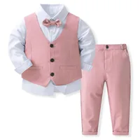 Pink Wedding Flower Suit for Kid Boy Spring Autumn Gentleman Vest 3PCS Formal Sets 1 2 3 4 5 6 Years Children Birthday Clothes