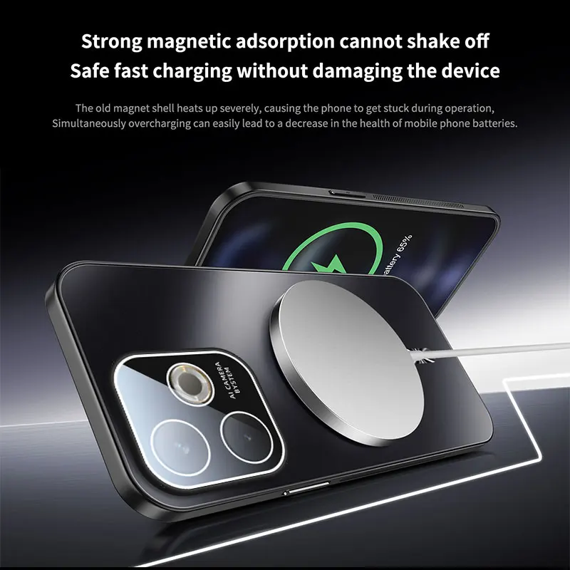 Magnetic Case with Camera Lens Protection & Magsafe Wireless Charging - Matte Frosted Back Cover