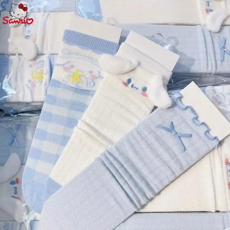 

New Kawaii Sanrios Plush Cinnamoroll Cartoon Cute Girls Socks Sweet Girl Hundred Lolita Stocking Stuffers Children's Gifts