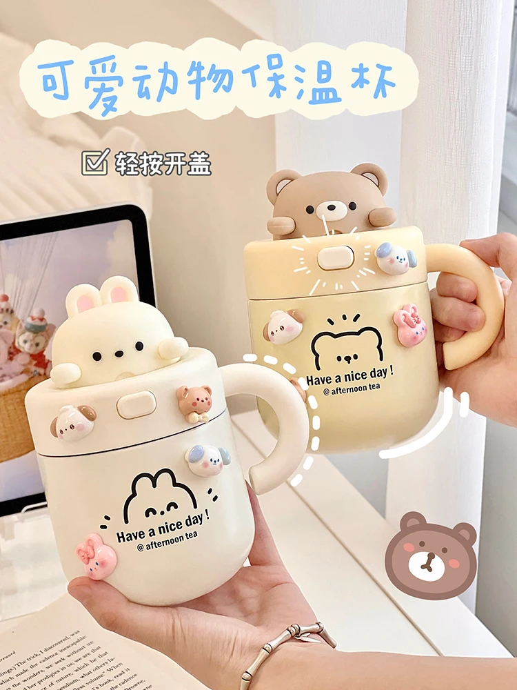 Kawaii Bear Rabbit Insulation Cup 304 Coffee Hot Cold Drink Cup Milk Tea  Thermos with Straw Girls Office Portable Water Bottle - AliExpress