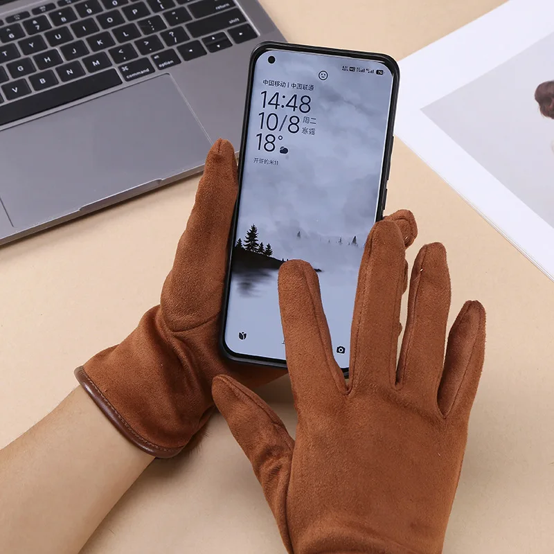 Women Touch Screen Gloves Fashion Mittens Autumn Winter Warm Suede Solid Cycling Drive Suede Fabric Elegant Windproof