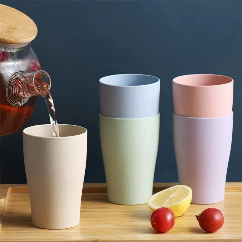Plastic Cups Nordic Style Plastic Tea Cups Eco-Friendly Wheat Straw Coffee Milk Drink Toothbrush for Home Bathroom