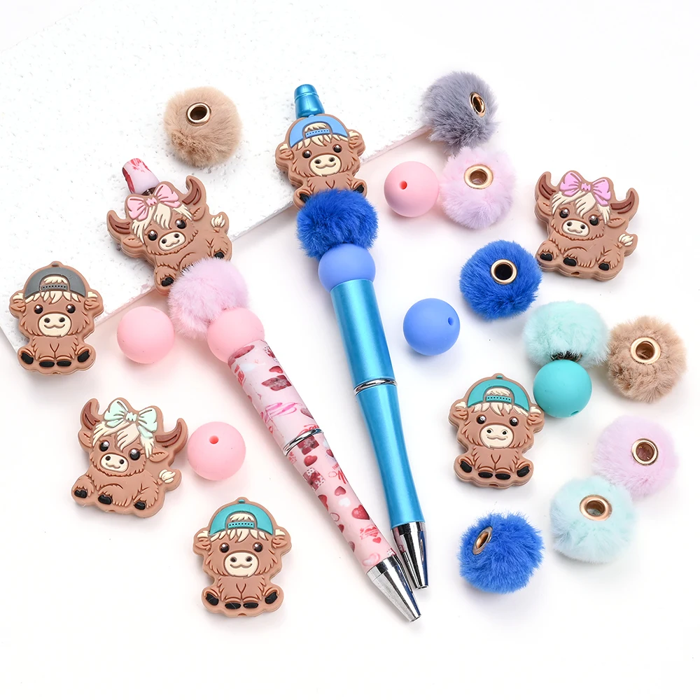 8/63Pcs Silicone Beads Cartoon Bull Silicone Bead Food Grade Teether Bead DIY Pacifier Chain Necklace Accessories Infant Care 6