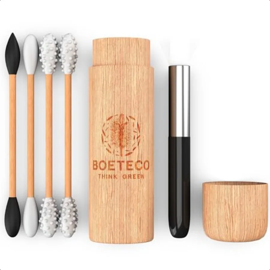 Bamboo Reusable Silicone Cotton Swab Kit