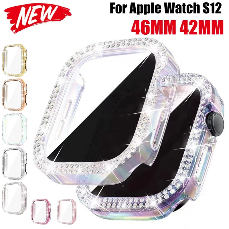 Luxury Bling Diamond PC Watch Case with Tempered Glass Screen Protector Bumper