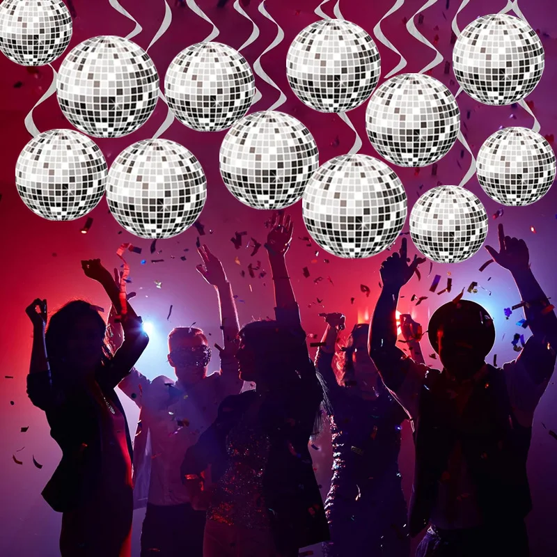 12 Stück bunte Disco-Kugel-Spiral-Anhänger für Geburtstagsfeiern im 70er-Jahre-Stil, Disco-Motto-Party-Anhänger, Party-Deckendekorationen
