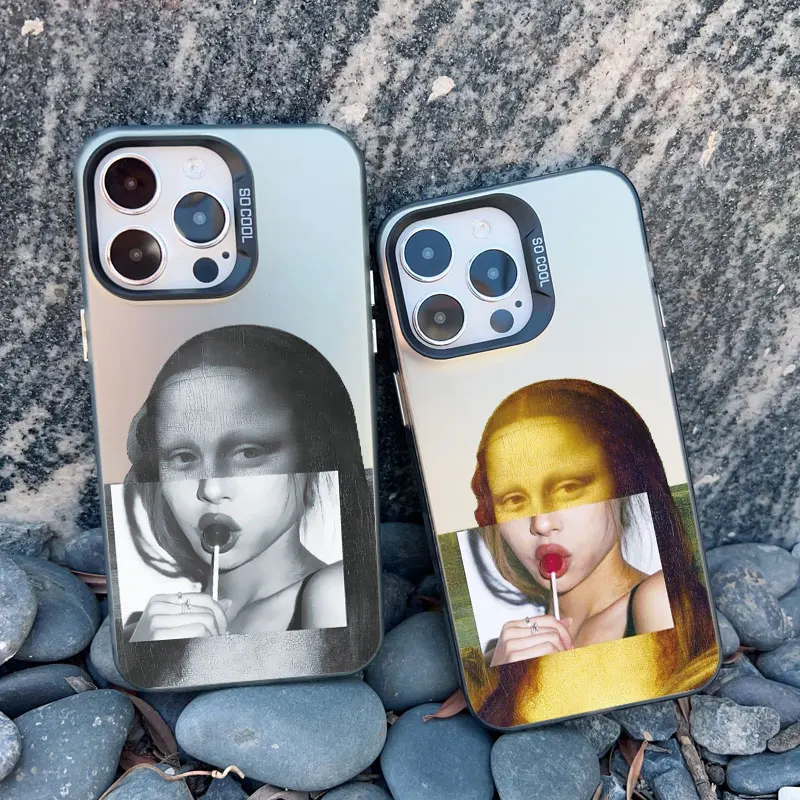 Artistic Aesthetic Phone Case - Shockproof Matte Laser Cover with David and Mona Lisa Design