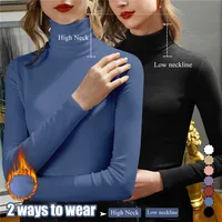 2025 Hot Fleece-Lined Slimming /Turtle Neck Top Women's Versatile Solid Color Long Sleeve T-Shirt Base Layer Autumn Winter 2