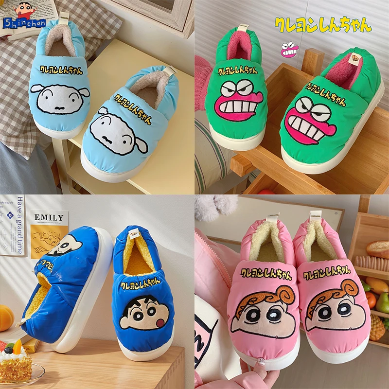 

Хлопковые туфли Kawaii Crayon Shin-Chan для мальчиков и девочек, зимняя домашняя мягкая удобная теплая обувь на толстой подошве с милым мультяшным рисунком, бархатный подарок