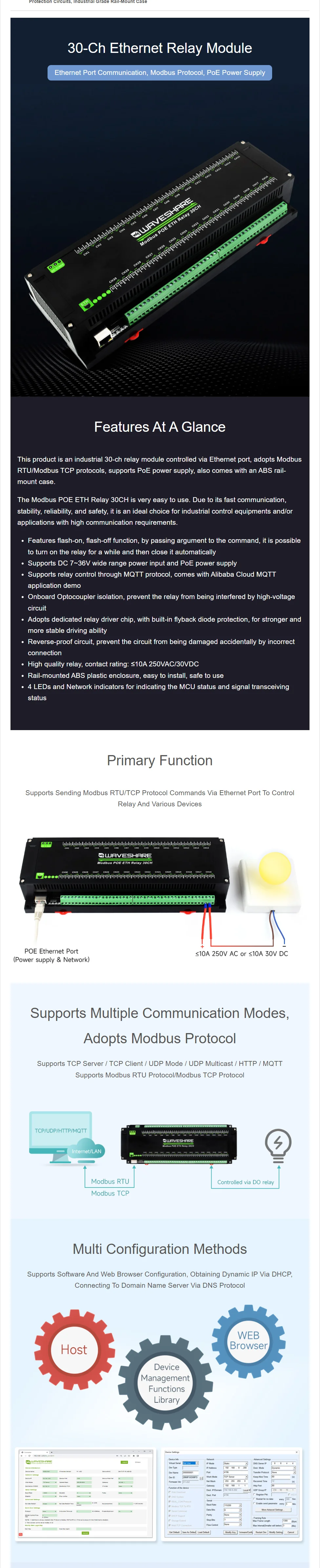 Modulo Relè Ethernet Waveshare 30 Canali - Modbus RTU/TCP, Alimentazione PoE, Casetta Industriale - Foto 4