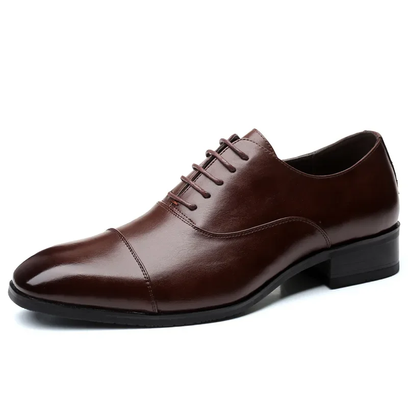 Men Dress Shoes Square Toe Gentlemen Leather Shoes Trendy Business Style Slip On Fashion
