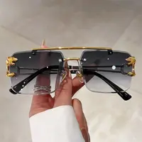 Lunettes de soleil à double pont vintage pour femmes et hommes, lunettes de soleil dégradées, nuances carrées, décor guépard, sans monture, métal, UV400 Respzed 4
