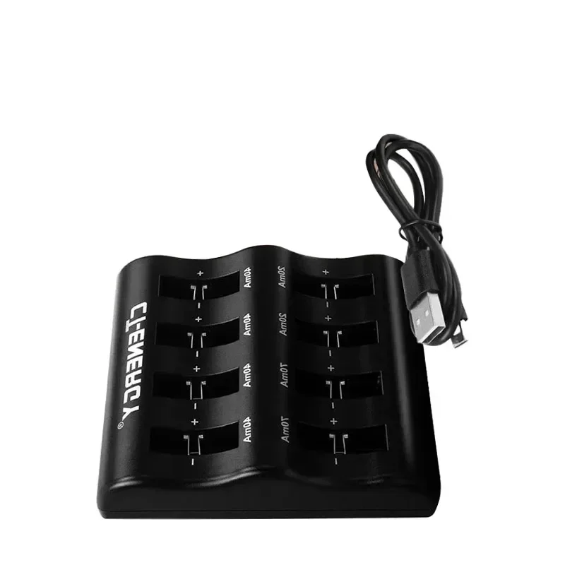 Chargeur intelligent 8 slots pour piles bouton Li-ion ouvert avec piles insérées